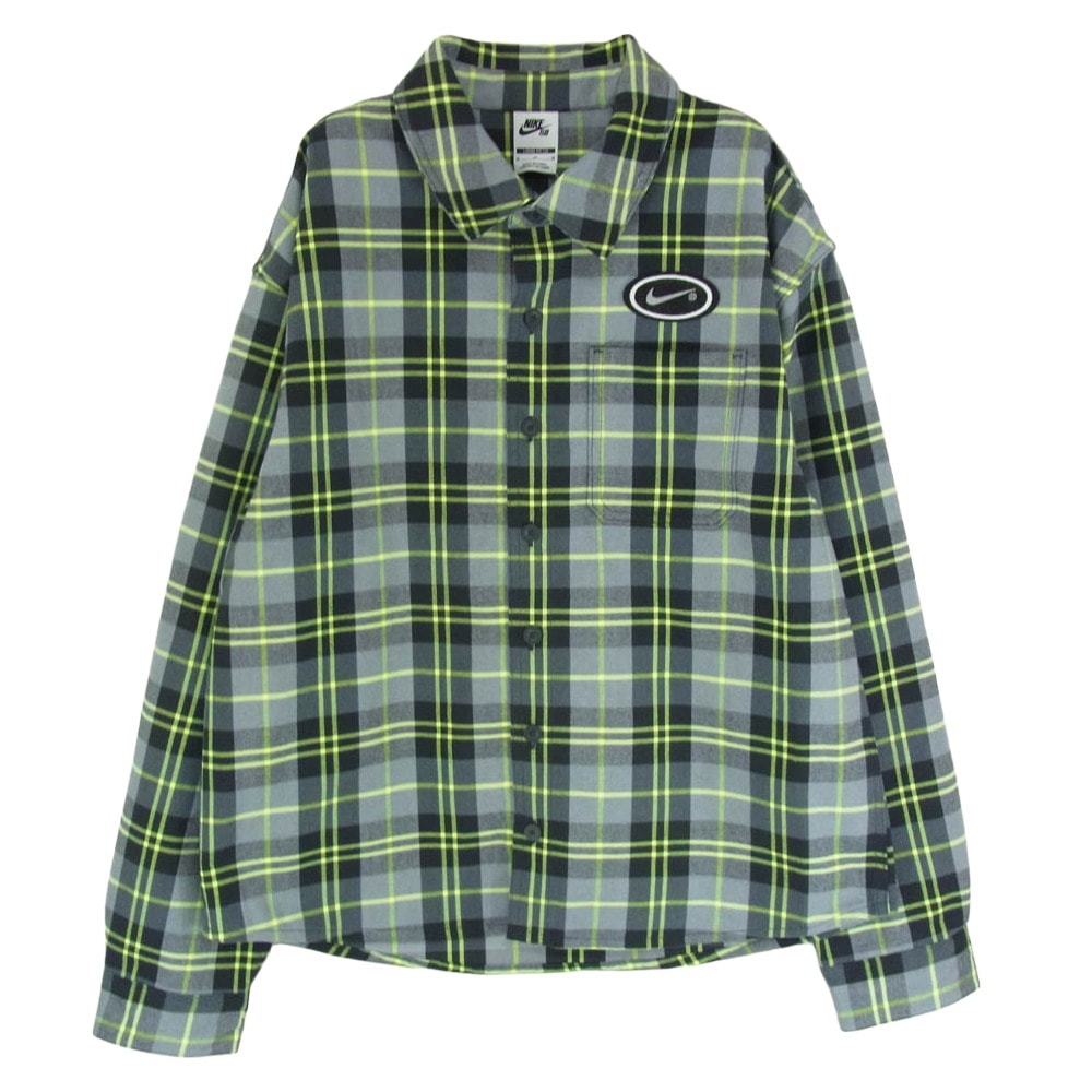 NIKE SB ナイキエスビー 長袖シャツ HV0257-070 x ERIC KOSTON エリック コストン FLNNL BTN UP KOS L/S TOP 長袖 チェック フランネルシャツ グリーン系 M【美品】【中古】