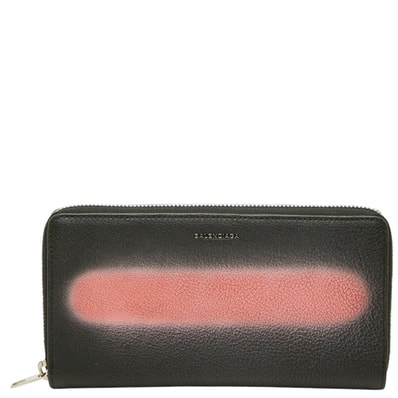 バレンシアガ スプレーペイント ラウンドファスナー 長財布 ブラック ピンク レザー レディース BALENCIAGA 中古