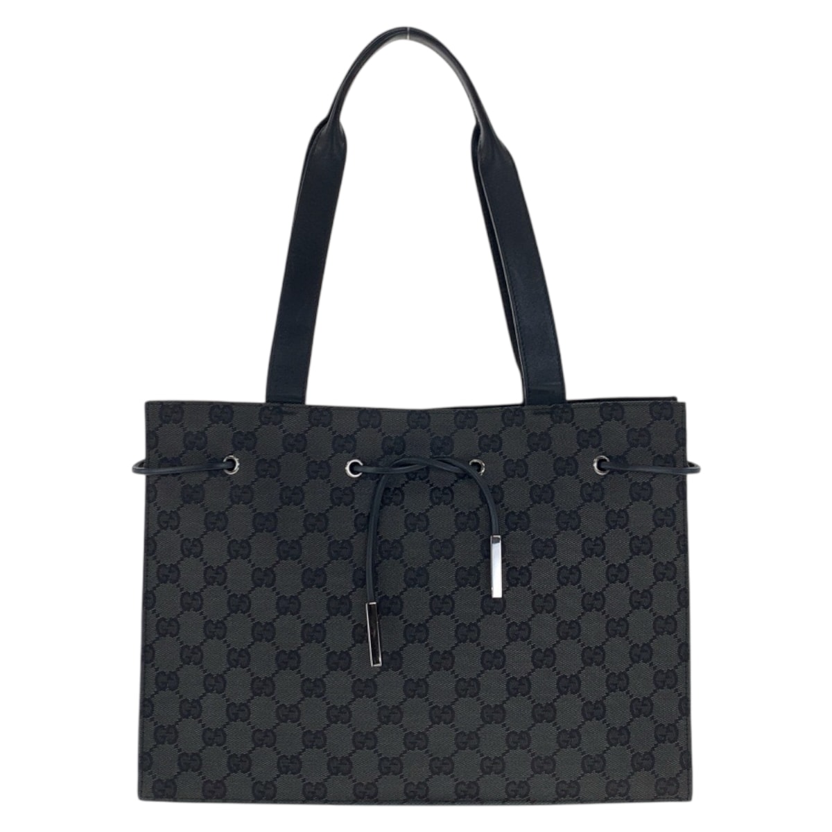 美品 GUCCI グッチ ブラック 黒 シルバー金具 GGキャンバス レザー/ トートバッグ ショルダーバッグ 600007 【中古】