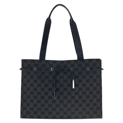 美品 GUCCI グッチ ブラック 黒 シルバー金具 GGキャンバス レザー/ トートバッグ ショルダーバッグ 600007 【中古】