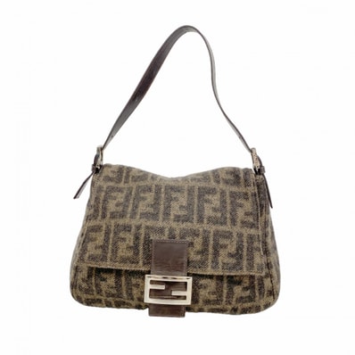【6fb2008】フェンディ ハンドバッグ ズッカ ウール ブラウン シルバー金具【中古】レディース