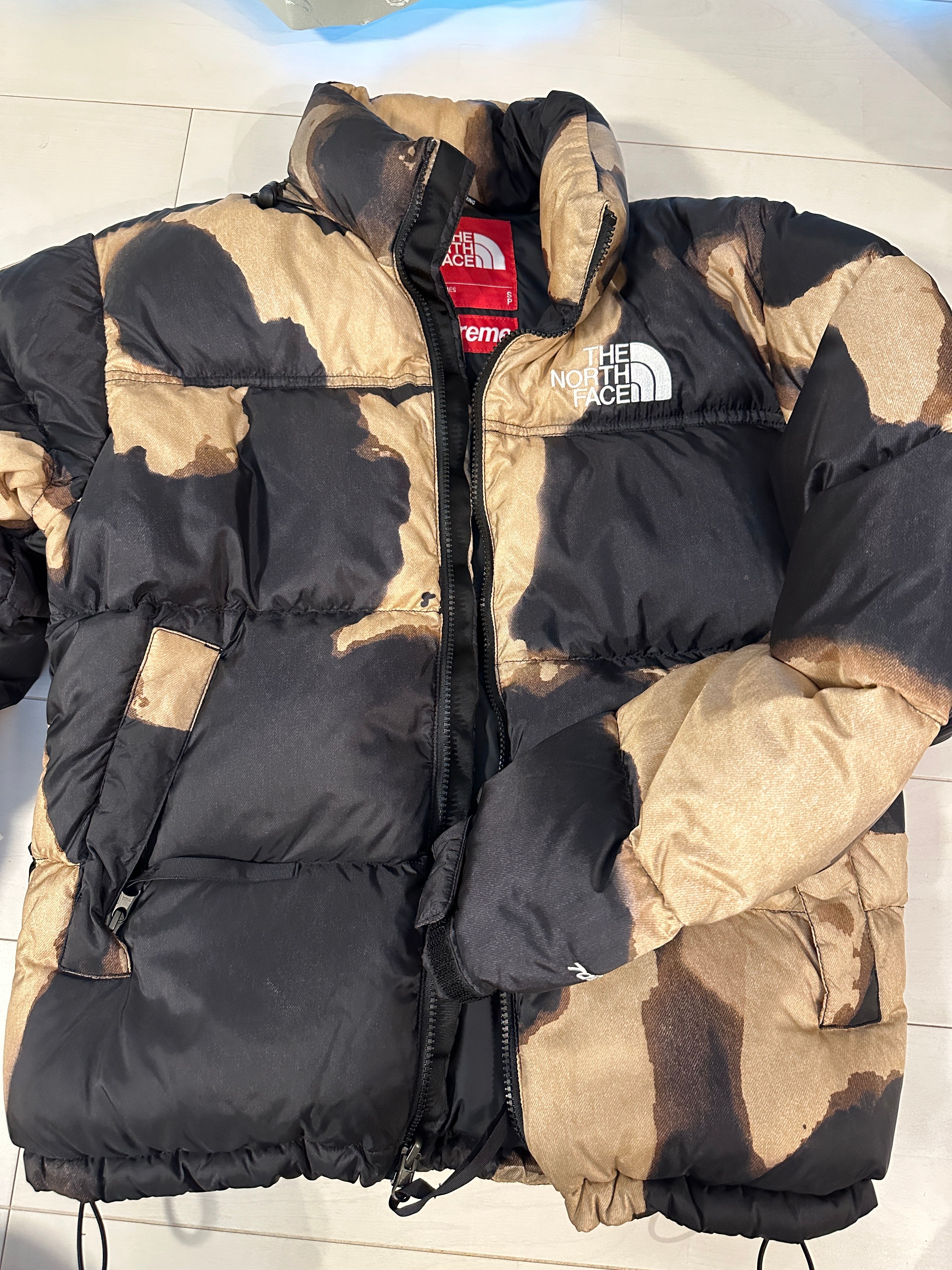 Supreme x The North Face Bleached Denim Print Nuptse Jacket "Black"