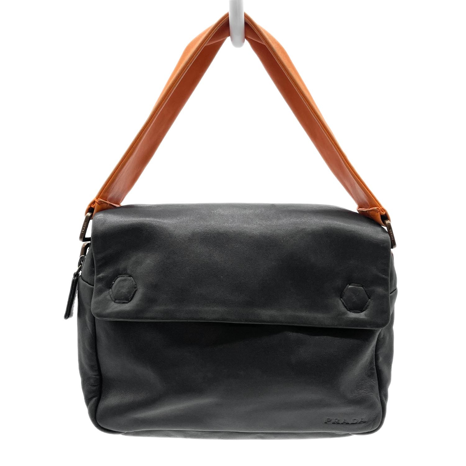 PRADA プラダ リポーター レクタングル ハンドバッグ
 肩掛け レザー ブラック レディース
 【中古】