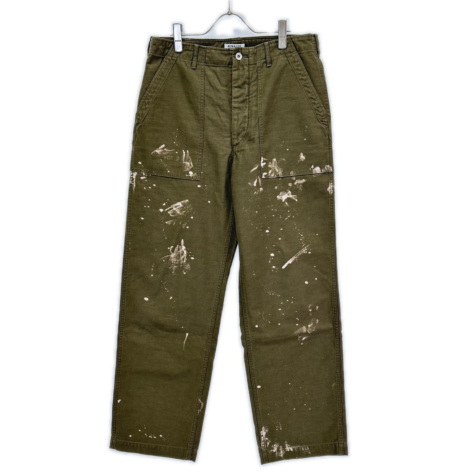オーラリー A25AP01BP 25AW オリーブグリーン WASHED BAGGY SATIN BLEACHED BAKER PANTS ペイントブリーチパンツ 5