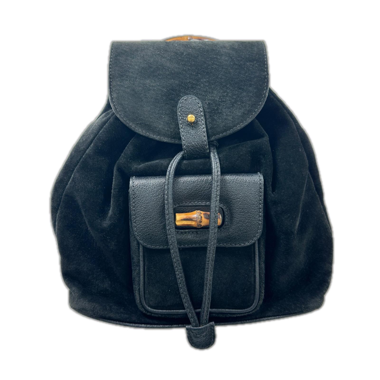 GUCCI グッチ リュック バンブー スレ有 ベロア×レザー 003-2058-0030 ブラック