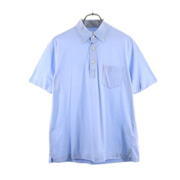 LANVIN ランバン 日本製 半袖 ボタンダウン ポロシャツ L 水色系
