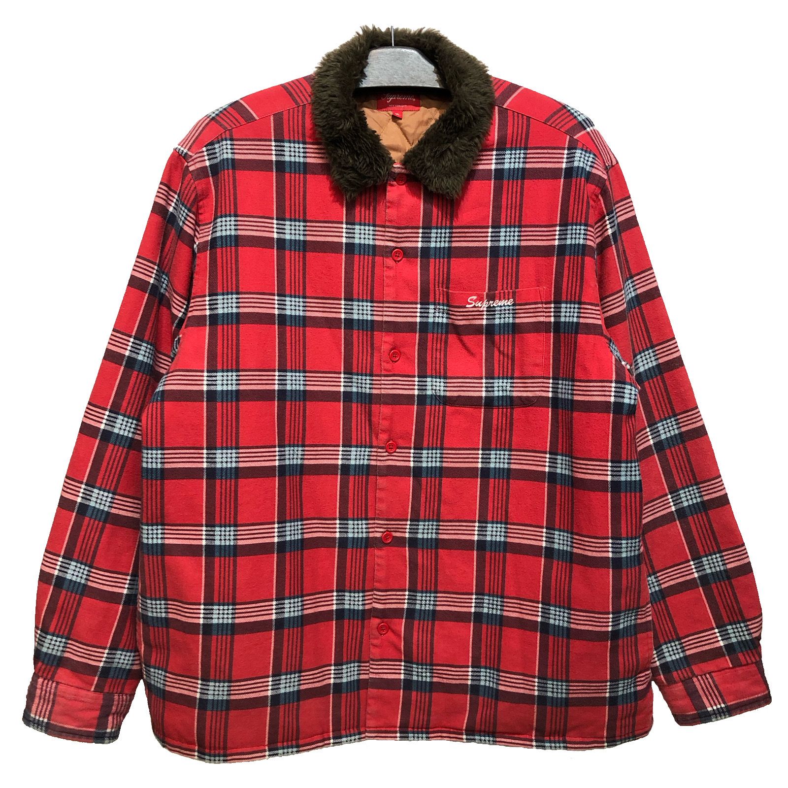 Supreme Faux Fur Collar Flannel Shirt "Red"