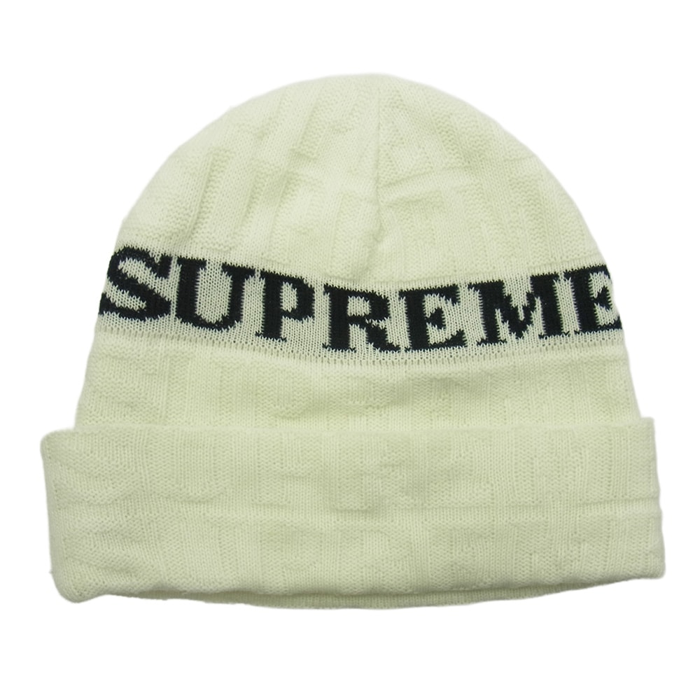Supreme シュプリーム ニットキャップ 14AW Jacquard Logo Beanie ジャガードロゴ ビーニー ニットキャップ 帽子 オフホワイト系【中古】