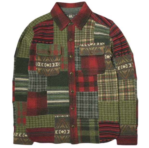 RRL ダブルアールエル Patchwork Work Shirt Sweater パッチワーク ワークシャツ セーター 782840978001 XS RED Double RL 長袖 チェック クレイジーパターン 定価202,400円 トップス