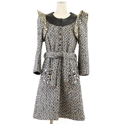 美品 ルイ・ヴィトン ツイード レオパード 長袖 ワンピース レディース マルチカラー S LOUIS VUITTON