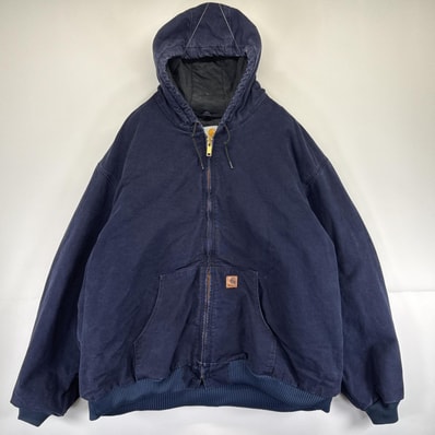 古着 カーハート Carhartt ワークジャケット ダック アクティブジャケット 大きいサイズ パーカー 中綿 3XL ネイビー メンズ