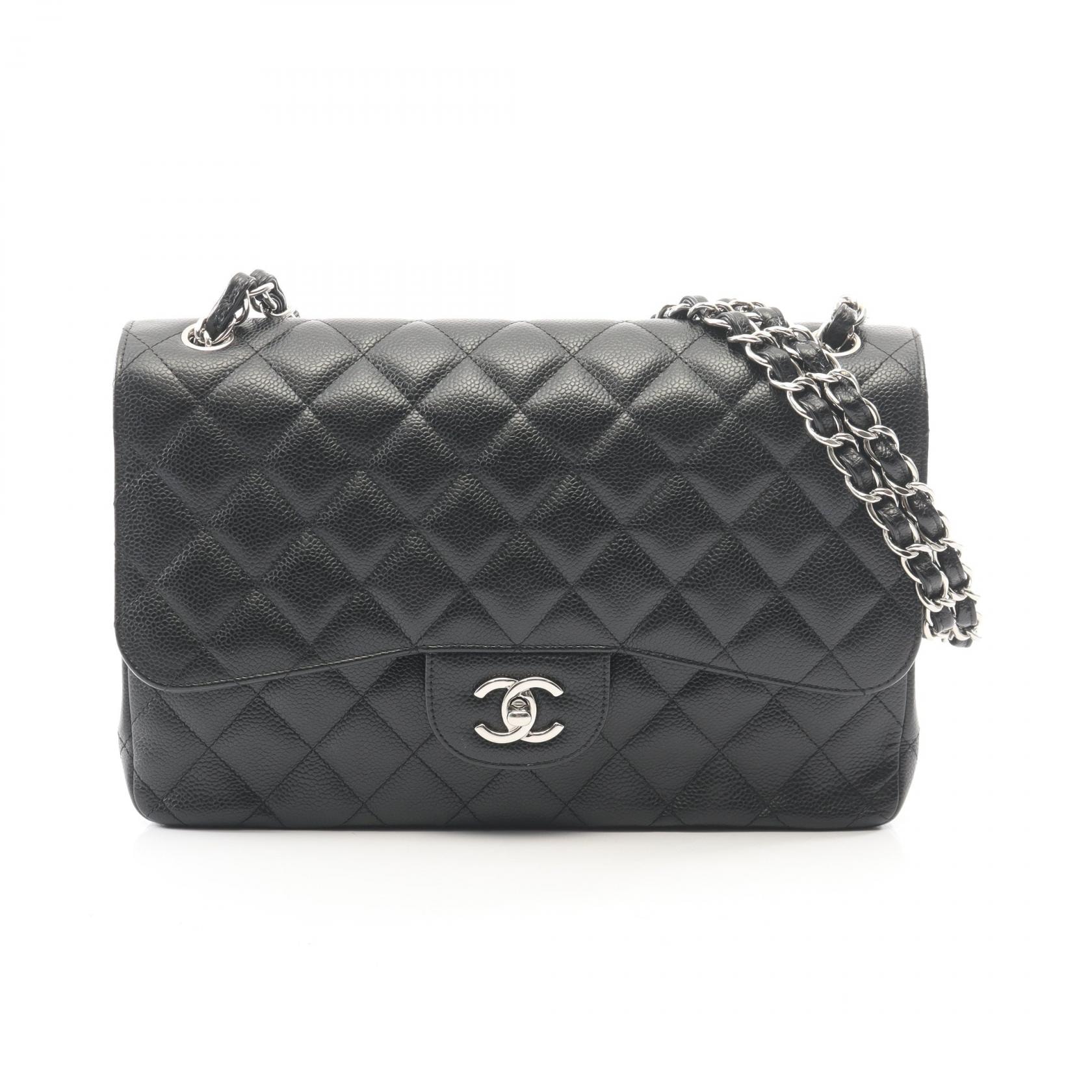 シャネル CHANEL デカマトラッセ30 クラシック ラージ Wフラップ ショルダーバッグ バッグ キャビアスキン(グレインドカーフ) レディース ブラック系 【中古】