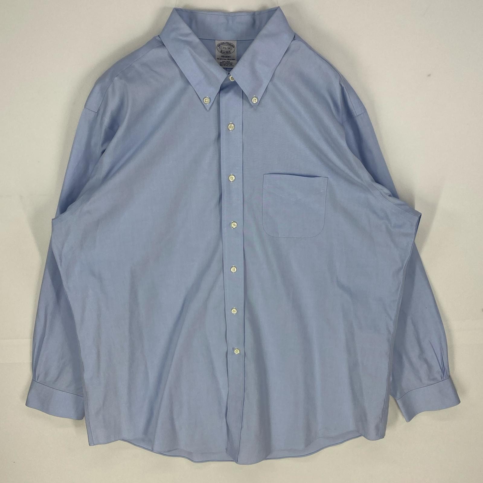 古着 ブルックスブラザーズ Brooks Brothers 長袖シャツ ボタンダウン 1818 大きいサイズ ロングスリーブ 17  水色系 無地 メンズ
