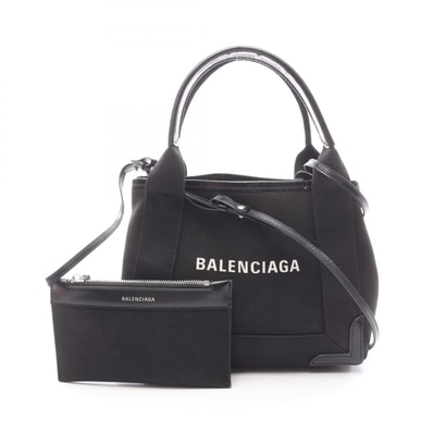 バレンシアガ BALENCIAGA ネイビーカバ XS ハンドバッグ バッグ キャンバス レザー レディース ブラック系 3903462 【中古】