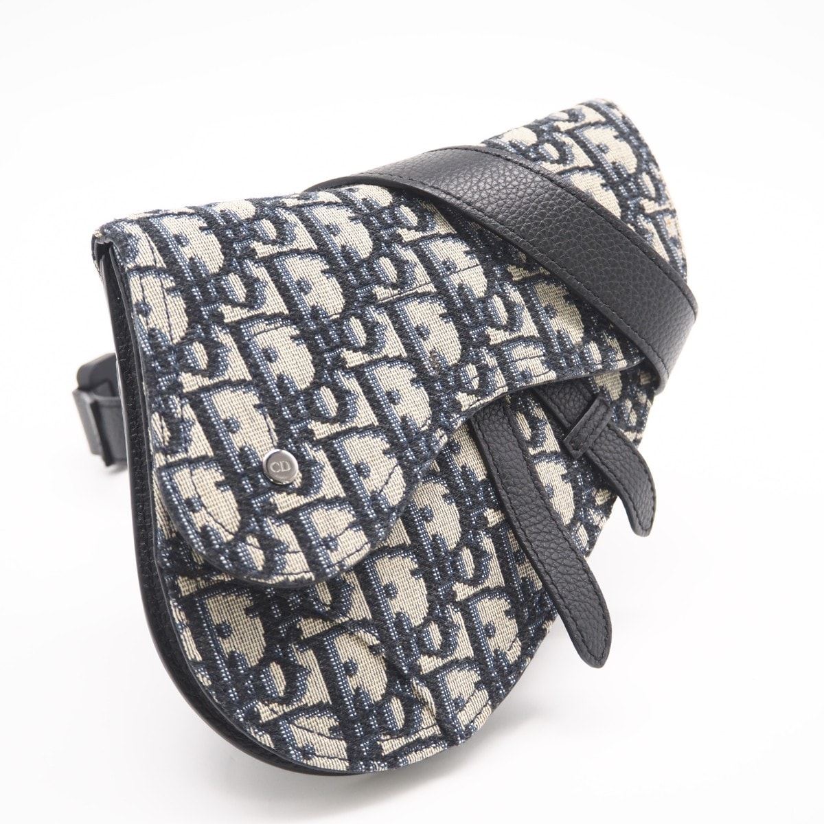 美品 Christian Dior クリスチャンディオール ディオール オブリーク ジャカード サドル ベルトバッグ - ショルダーバッグ ネイビー グレー コットン レディース