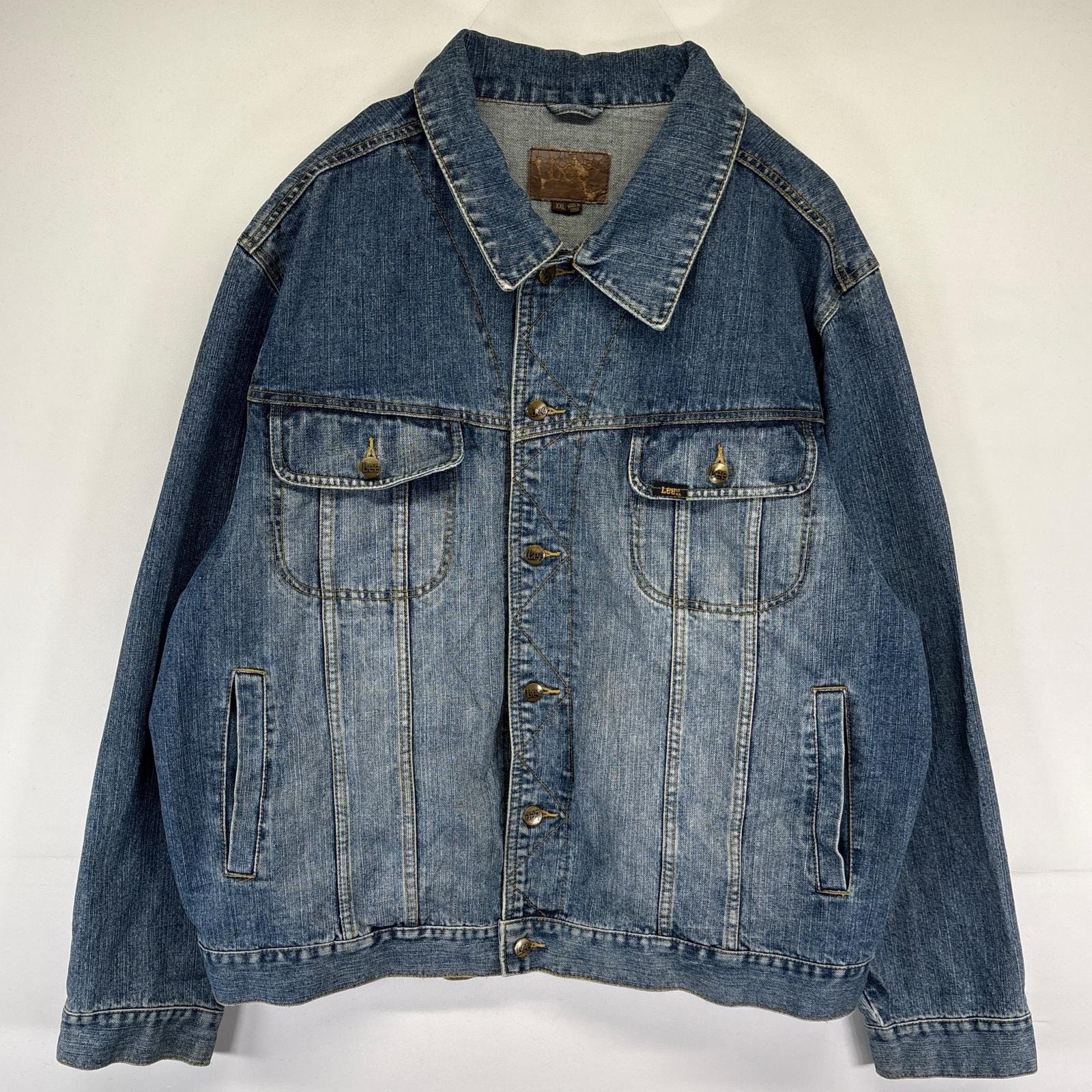 古着 リー Lee デニム ジャケット Gジャン ワンポイントロゴ 大きいサイズ トラッカージャケット 2XL  ブルー系 メンズ