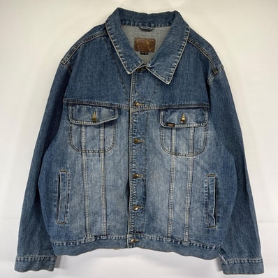 古着 リー Lee デニム ジャケット Gジャン ワンポイントロゴ 大きいサイズ トラッカージャケット 2XL ブルー系 メンズ
