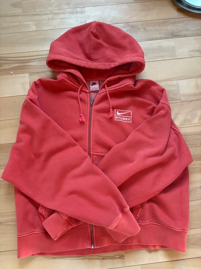 Nike x Stussy Full-Zip Pigment Dyed Fleece Hoodie (US Size) "Habanelo Red" FJ9161-642
