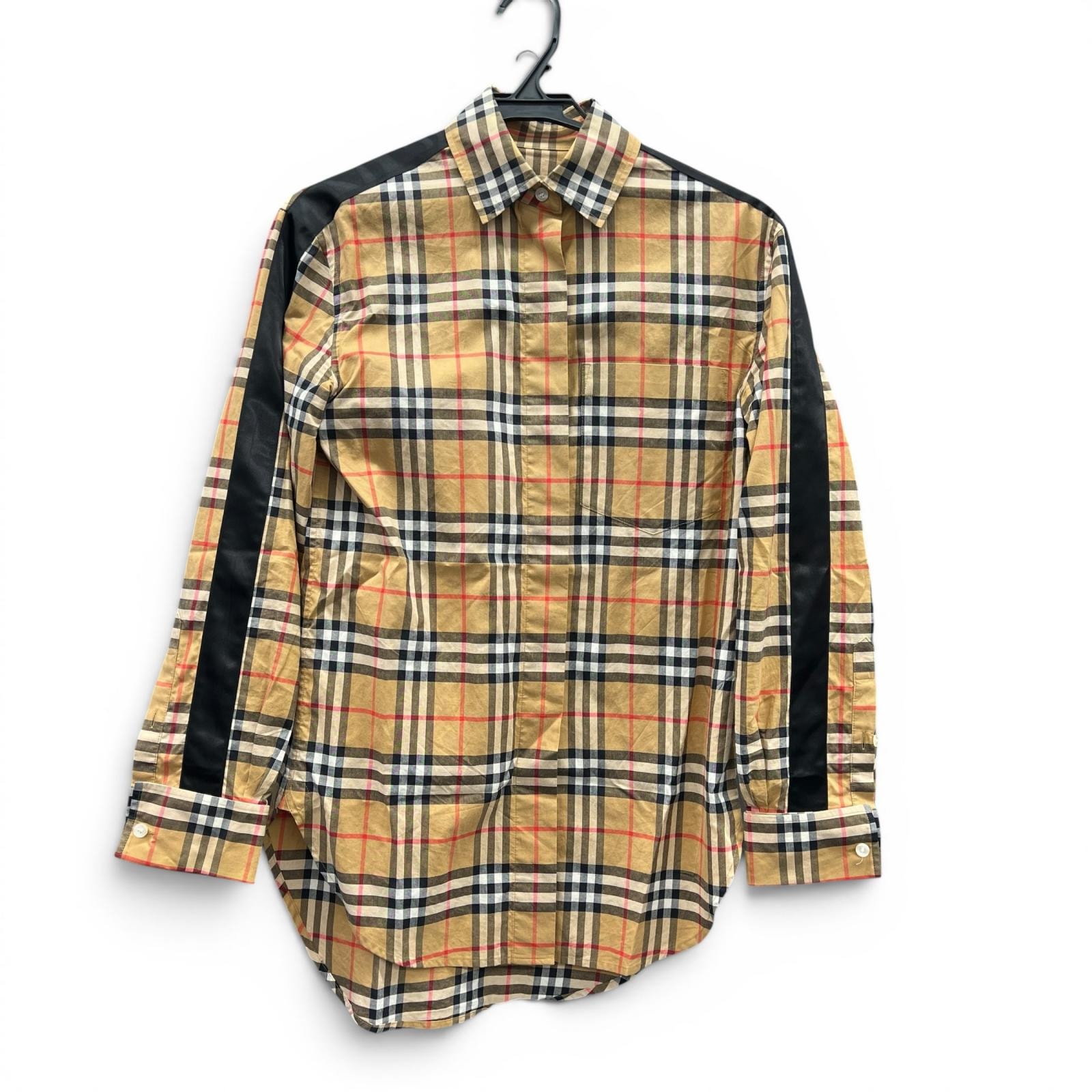 BURBERRY 美品 バーバリー アームテープ ノバチェック 長袖シャツ 8003206 コットン #36 ブラウン マルチカラー チェック柄 ノヴァチェック ABランク 中古 鑑定済 バーバリーシャツ