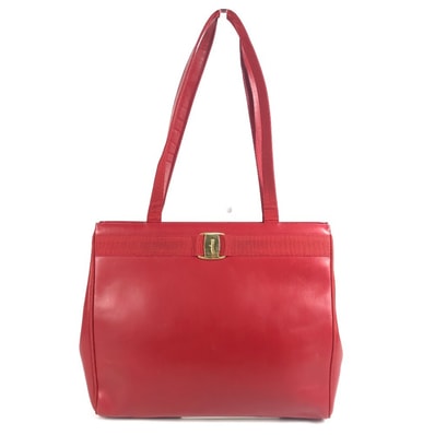 サルヴァトーレフェラガモ Salvatore Ferragamo ヴァラ ロゴ リボン りぼん トートバッグ 肩掛 カバン ショルダーバッグ レザー レッド