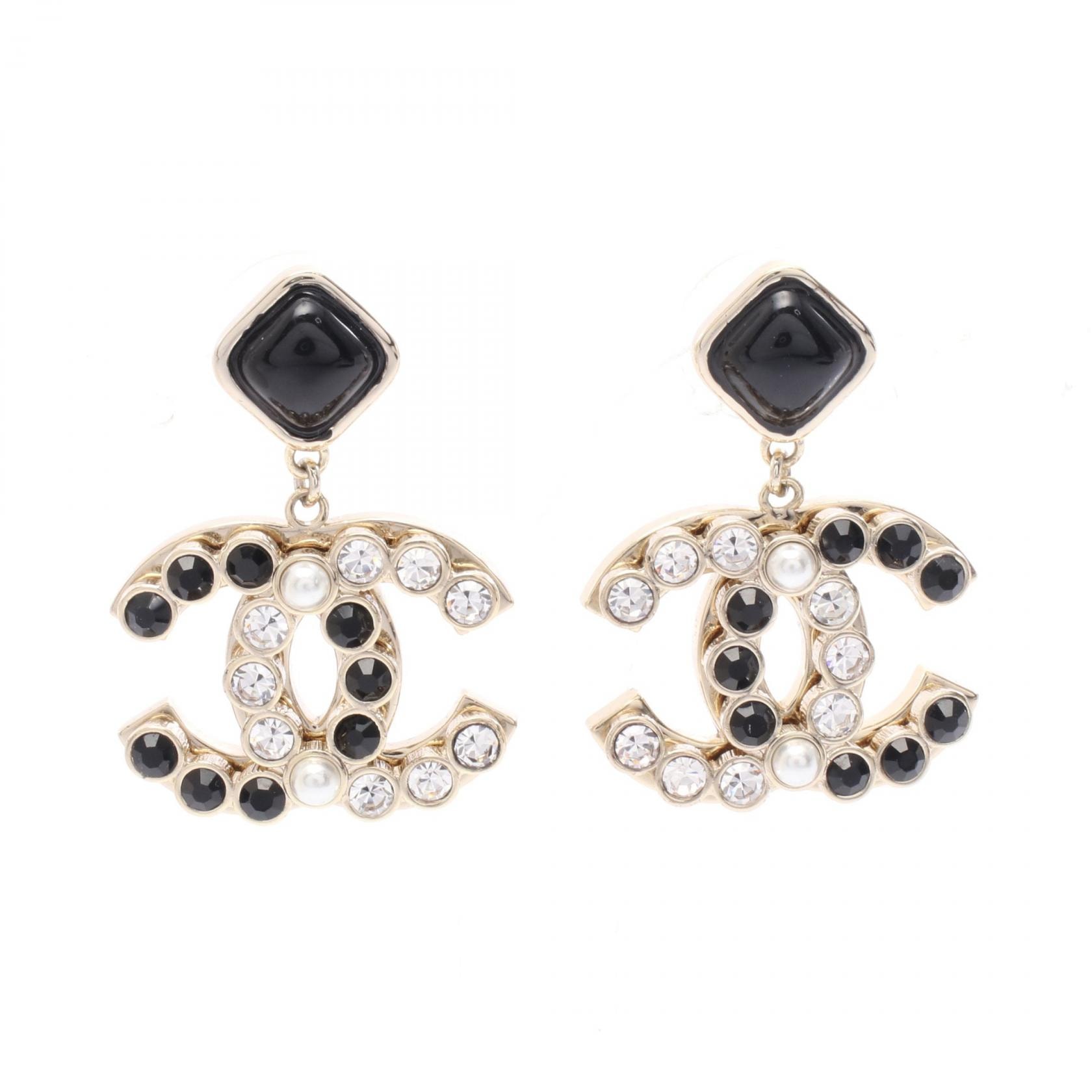 シャネル CHANEL ココマーク ピアス ジュエリー GP(ゴールドメッキ) フェイクパール / ラインストーン レディース ゴールド系 / ブラック系 / ホワイト系 【中古】