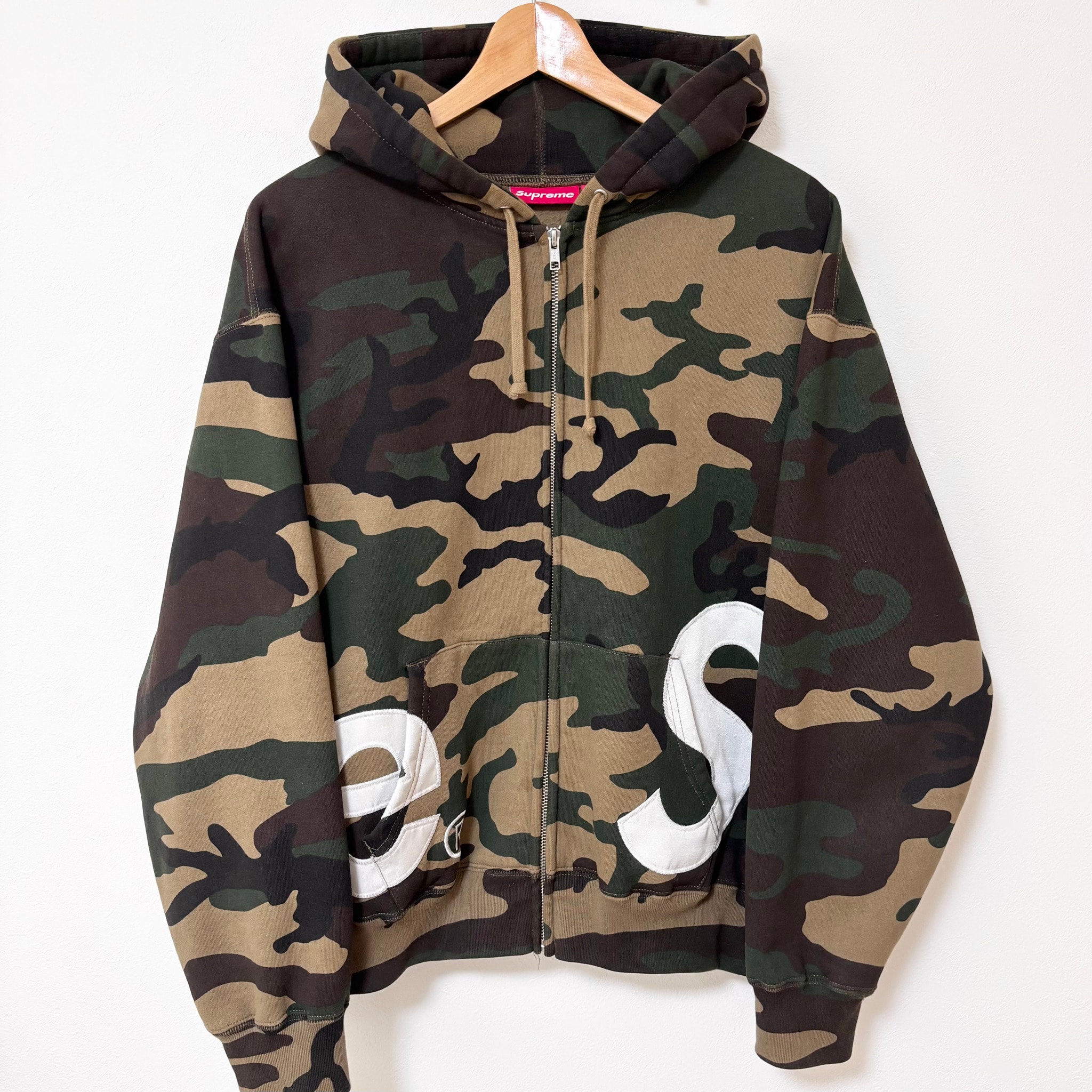 Supreme Big Logo Zip Up Hooded Sweatshirt "Woodland Camo"