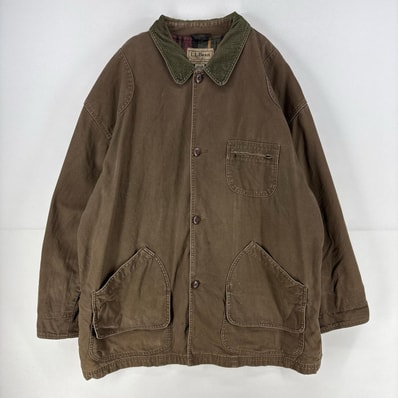 古着 エルエルビーン L.L.Bean ダック ジャケット 胸ポケット ハンティング フルボタン カバーオール XXL ブラウン メンズ
