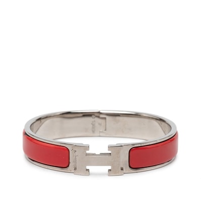 エルメス クリックH PM バングル シルバー レッド メタル レディース HERMES 【中古】