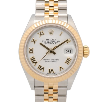 ロレックス ROLEX デイトジャスト 28 ランダム番 腕時計 時計 K18(イエローゴールド) ステンレススチール レディース ホワイト系 ローマ数字 279173 【中古】