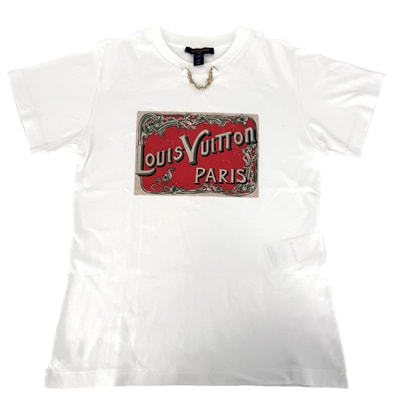 LOUIS VUITTON ルイヴィトン 半袖Tシャツ プリント チェーン アパレル トップス 服 RW242WW UOL FRTS59 XS ホワイト 白 コットン メンズ 春 夏 美品【中古品】