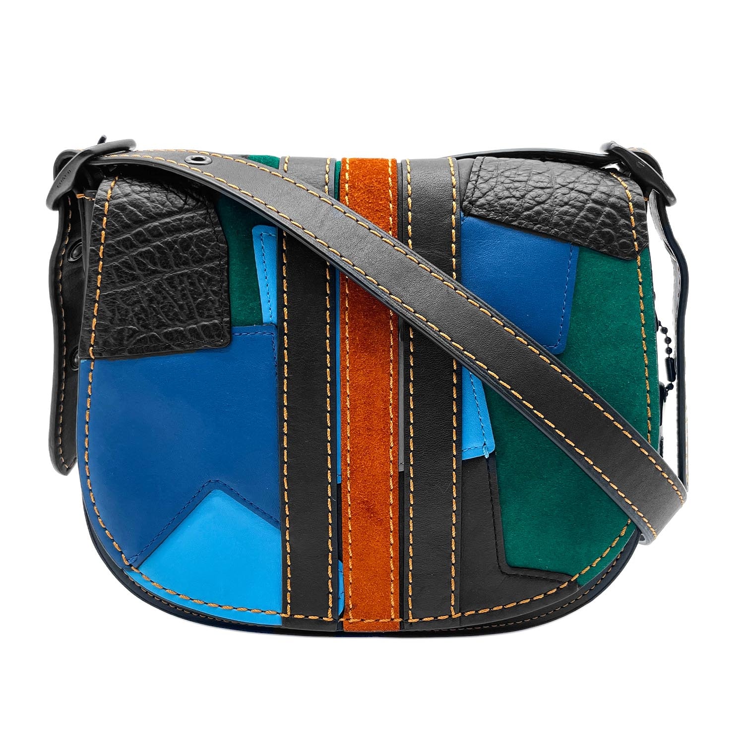 COACH コーチ サドルバッグ バーシティ パッチワーク ショルダーバッグ
 20115 グラブタンレザー ブラック ユニセックス
 【中古】