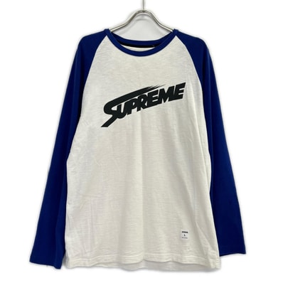 シュプリーム ブルー×ホワイト モンブランロゴ ラグラン ロングスリーブTシャツ L