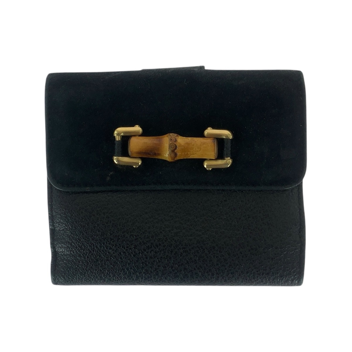 GUCCI グッチ ヴィンテージ バンブー ブラック 黒 ゴールド金具 レザー スエード/ 二つ折り財布 コンパクトウォレット 506227 【中古】