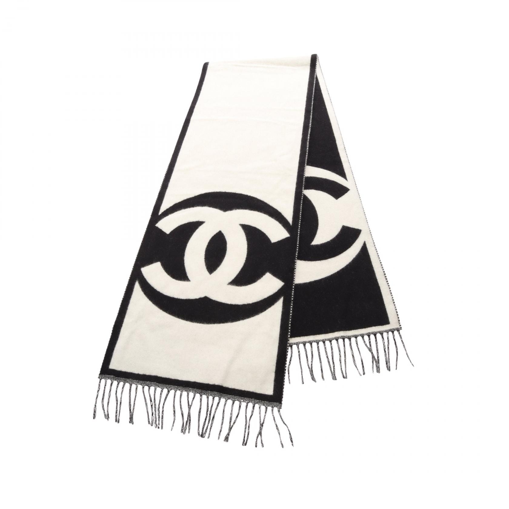 シャネル CHANEL ココマーク マフラー 衣料品 カシミヤ レディース ブラック系 / ホワイト系 【中古】