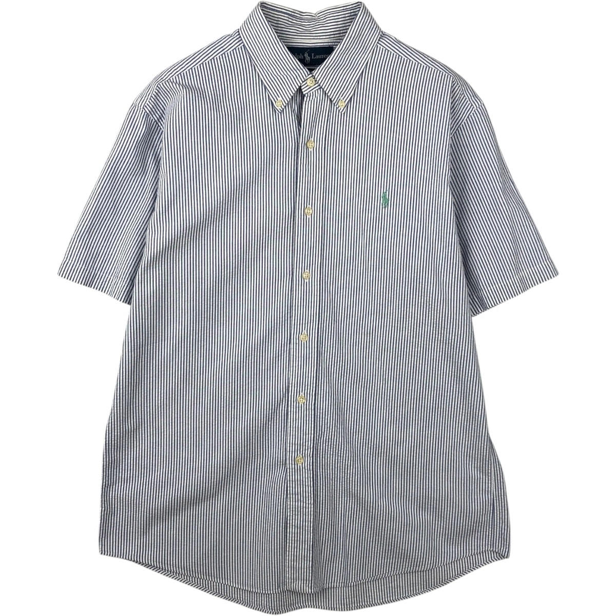 古着 ラルフローレン Ralph Lauren CUSTOM FIT シアサッカー 半袖 ボタンダウン ストライプシャツ メンズL相当/eaa644885