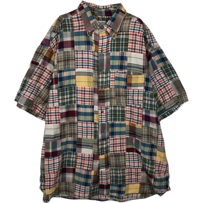 古着 ブルックスブラザーズ Brooks Brothers Est.1818 パッチワーク 半袖 ボタンダウン チェックシャツ メンズXL相当/eaa634317