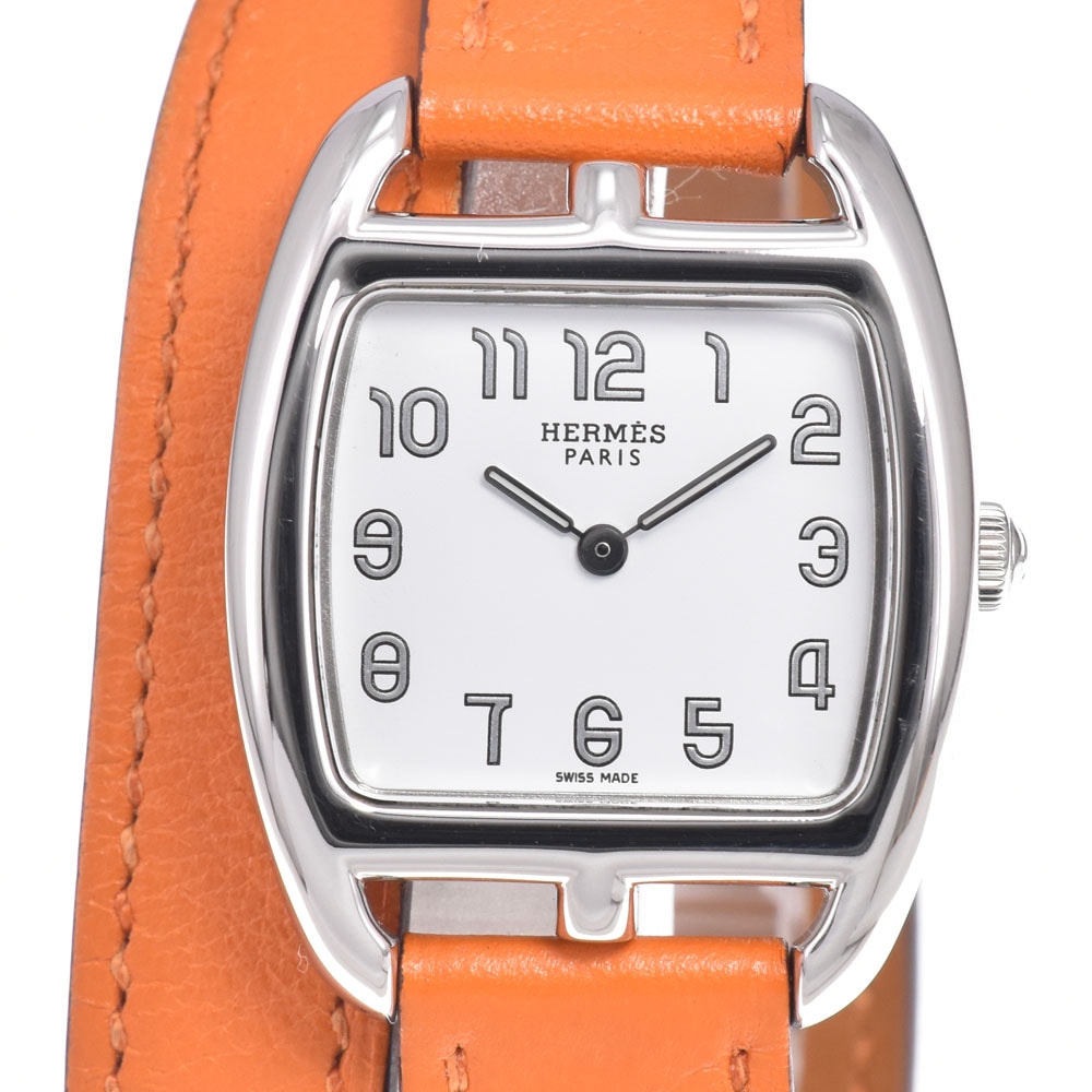 エルメス HERMES CT1.210 ケープコッド トノー ドゥブルトゥール ホワイト クォーツ レディース 美品 腕時計 J#150116
