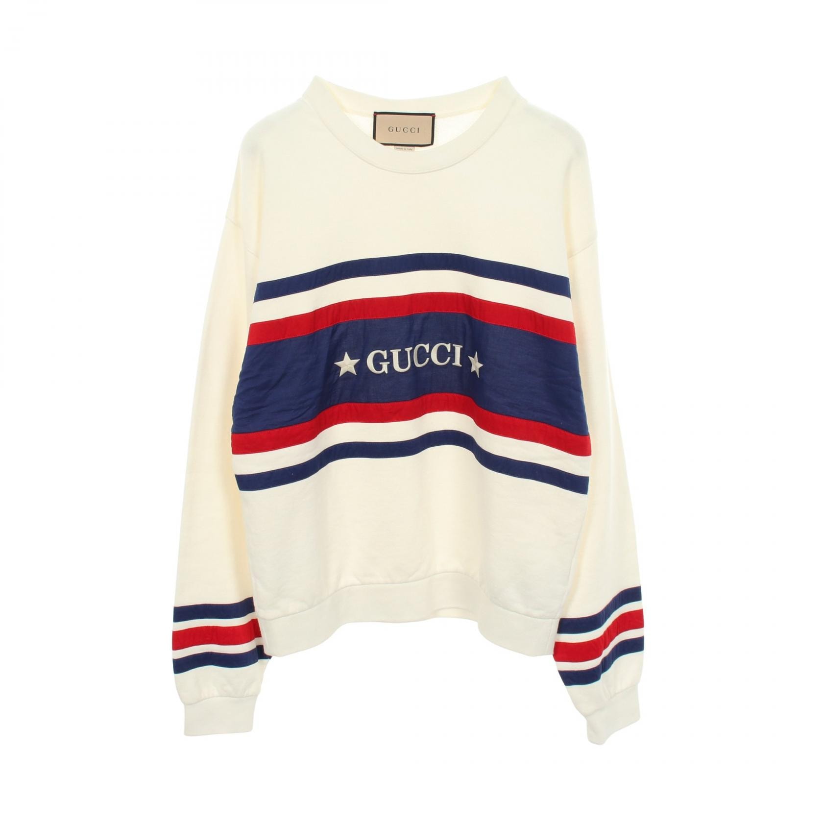 グッチ GUCCI ロゴ刺繍 コットンジャージー スウェット 衣料品 トップス コットン メンズ ホワイト系 / ブルー系 / レッド系 746988 【中古】