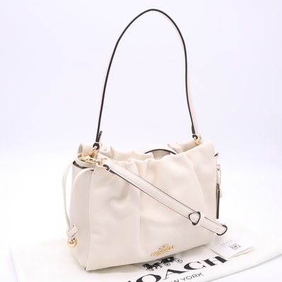 極美品 COACH コーチ スムース レザー フェイ ドローストリングバッグ CT763 2wayハンドバッグ クリーム スムースレザー レディース