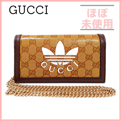グッチ アディダス チェーン ショルダー ウォレット バッグ グリーン ブラウン