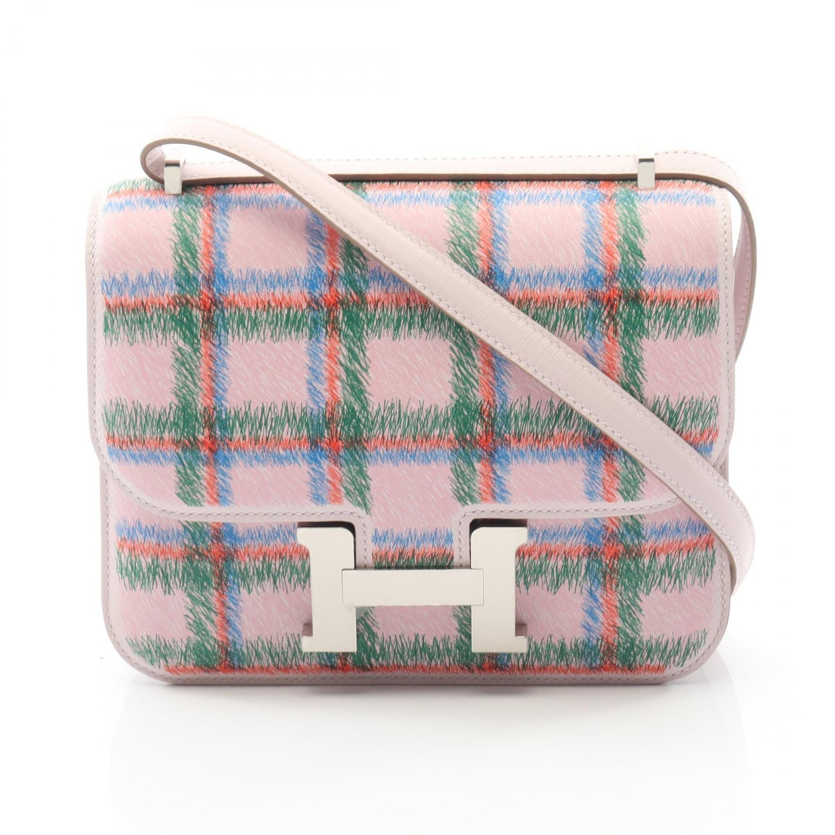 エルメス HERMES コンスタンス3 ミニ タータン ショルダーバッグ バッグ レザー ヴォースイフト モーヴペール K刻印(2025年製造) レディース ピンク系 / マルチカラー 【中古】