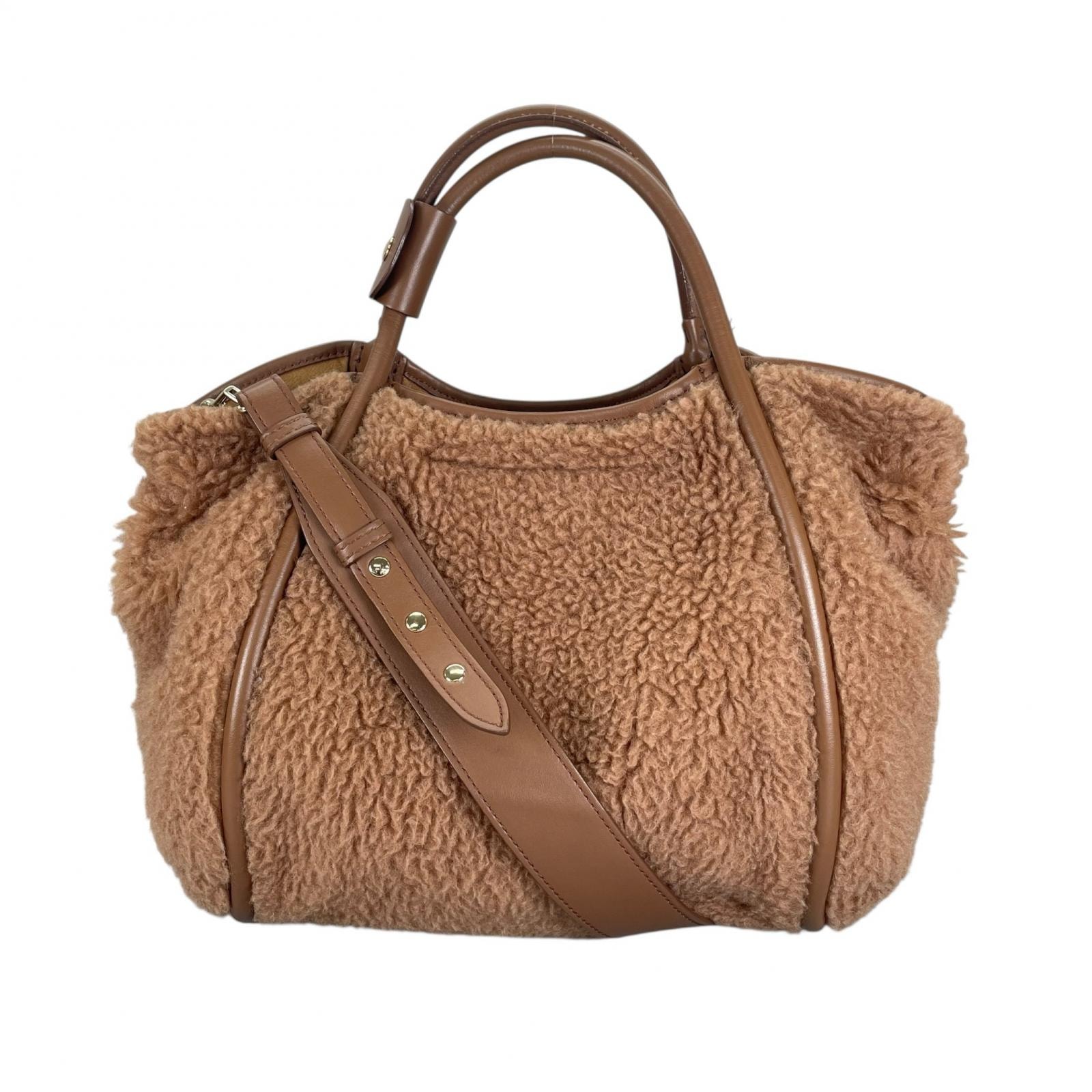 美品 MAX MARA マックスマーラ テディベアバッグ 2WAY 4.51609E+12 ハンドバッグ キャメル/シルク ブラウン レディース【中古】