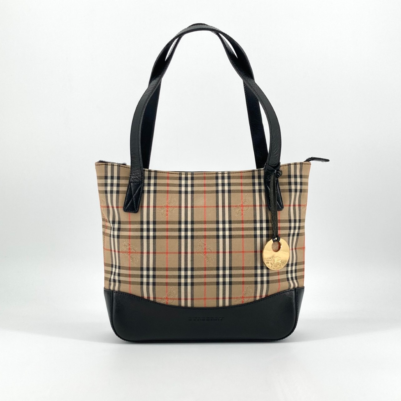 BURBERRY(バーバリー) ノバチェック レザートリム トートバッグ ベージュ×ブラック