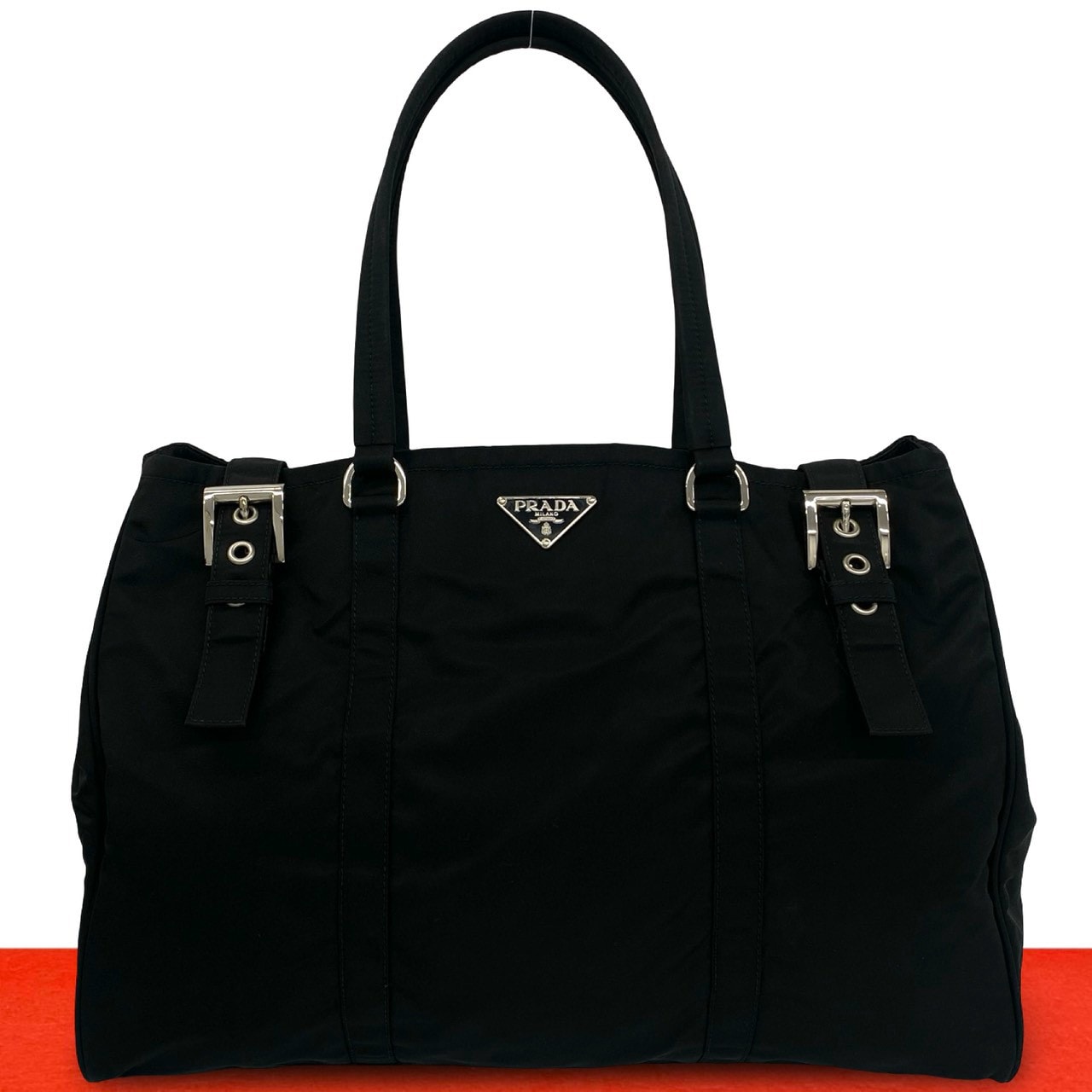 PRADA プラダ 三角ロゴ 金具 ナイロン レザー トートバッグ ブラック
 44161