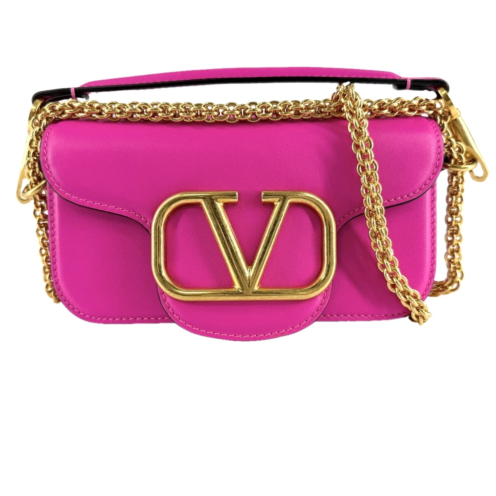Valentino Garavani ヴァレンティノ・ガラヴァーニ 2WAY ロコ ショルダーバッグ ミニハンドバッグ 肩掛け 斜め掛け 小さめ チェーン レザー ピンク ゴールド金具 レディース【中古品】
