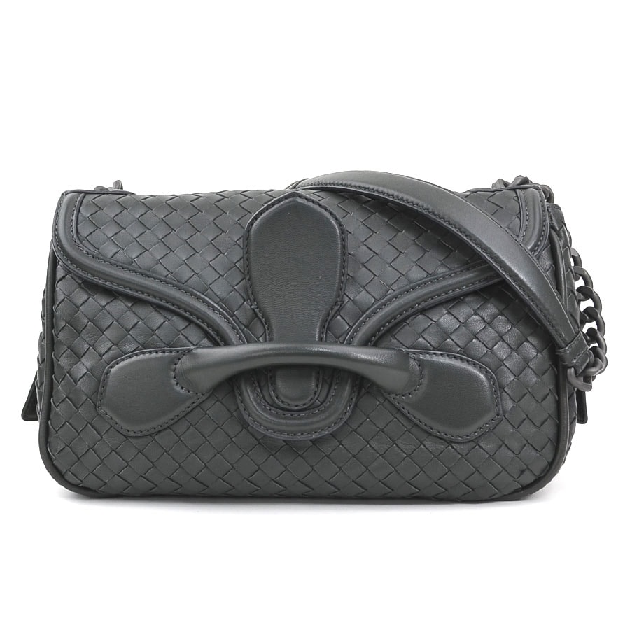 ボッテガヴェネタ BOTTEGAVENETA ショルダーバッグ イントレチャート レザー チャコールグレー レディース【中古】 e62281a