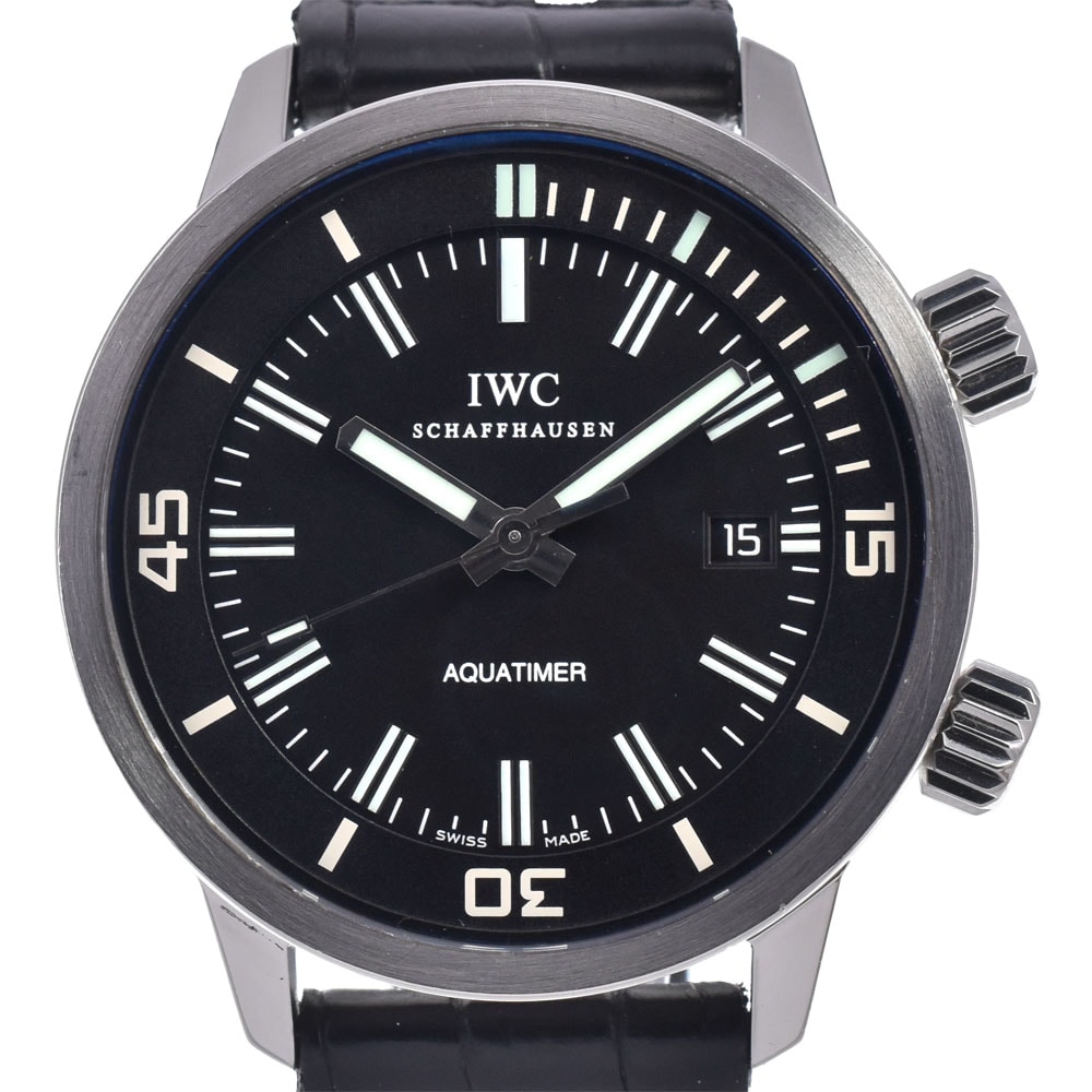 値下 IWC SCHAFFHAUSEN IW323101 アクアタイマー インナー回転ベゼル ブラック 自動巻き メンズ 美品 内箱付き 腕時計 J#147995