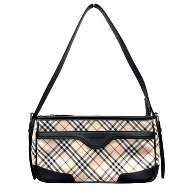 BURBERRY 人気 極美品 バーバリー ノバチェック ショルダーバッグ キャンバス レザー ベージュ ブラック マルチカラー チェック柄 ノヴァチェック セミショルダー ワンショルダー Aランク 中古 鑑定済 バーバリーバッグ