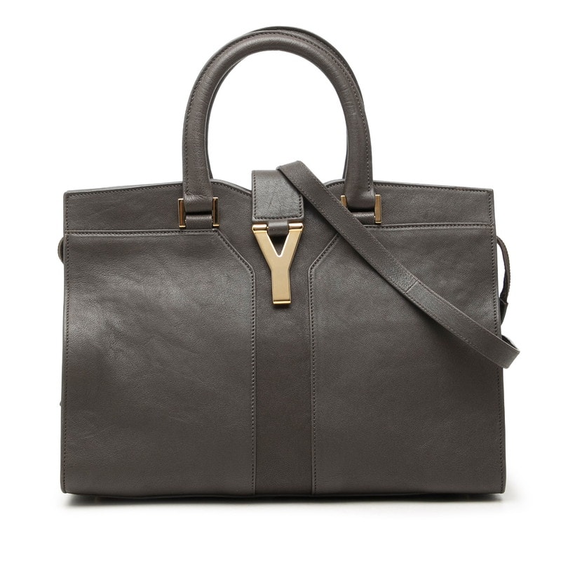 サンローラン カバスシック ハンドバッグ 2WAY ショルダーバッグ 400666 グレー レザー レディース SAINT LAURENT 中古
