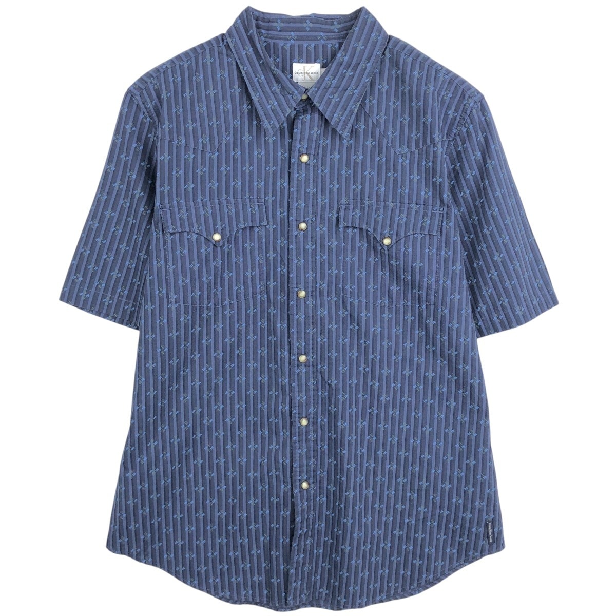 古着 90~00年代 カルバンクライン Calvin klein JEANS ストライプ柄 総柄 半袖 ウエスタンシャツ メンズL相当 ヴィンテージ/eaa670070